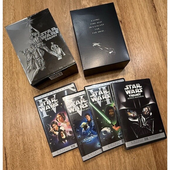 STAR WARS Trilogy IV V VI  Bonus 4-Disc Widescreen DVD Remastered Silver Box Set - Picture 1 of 11